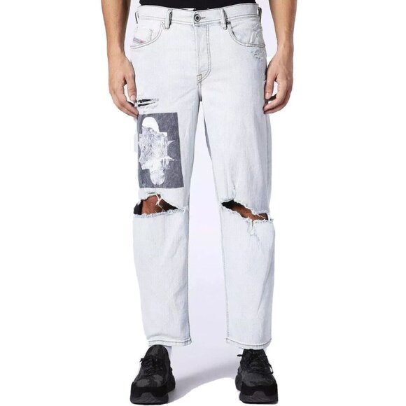 $348 Diesel Men’s Dagh Regular Straight Destroy Jeans Made In Italy Size W32